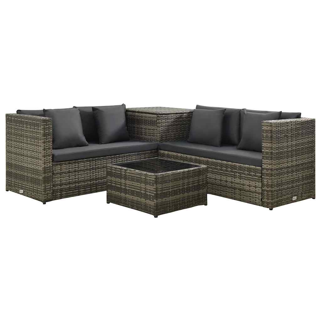 vidaXL 4-Piece Lounge Set with Cushions Poly Rattan Grey