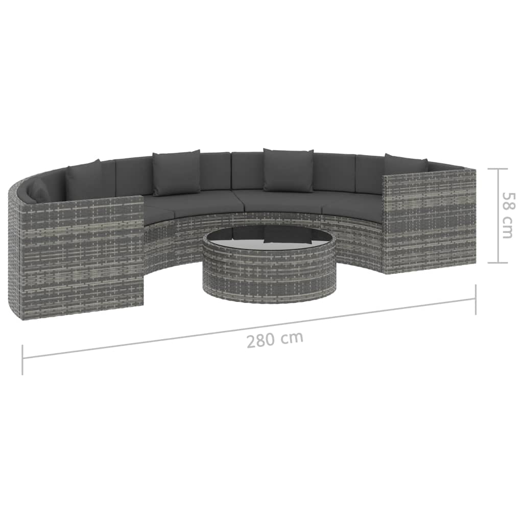 vidaXL 6-delige Loungeset met kussens poly rattan grijs