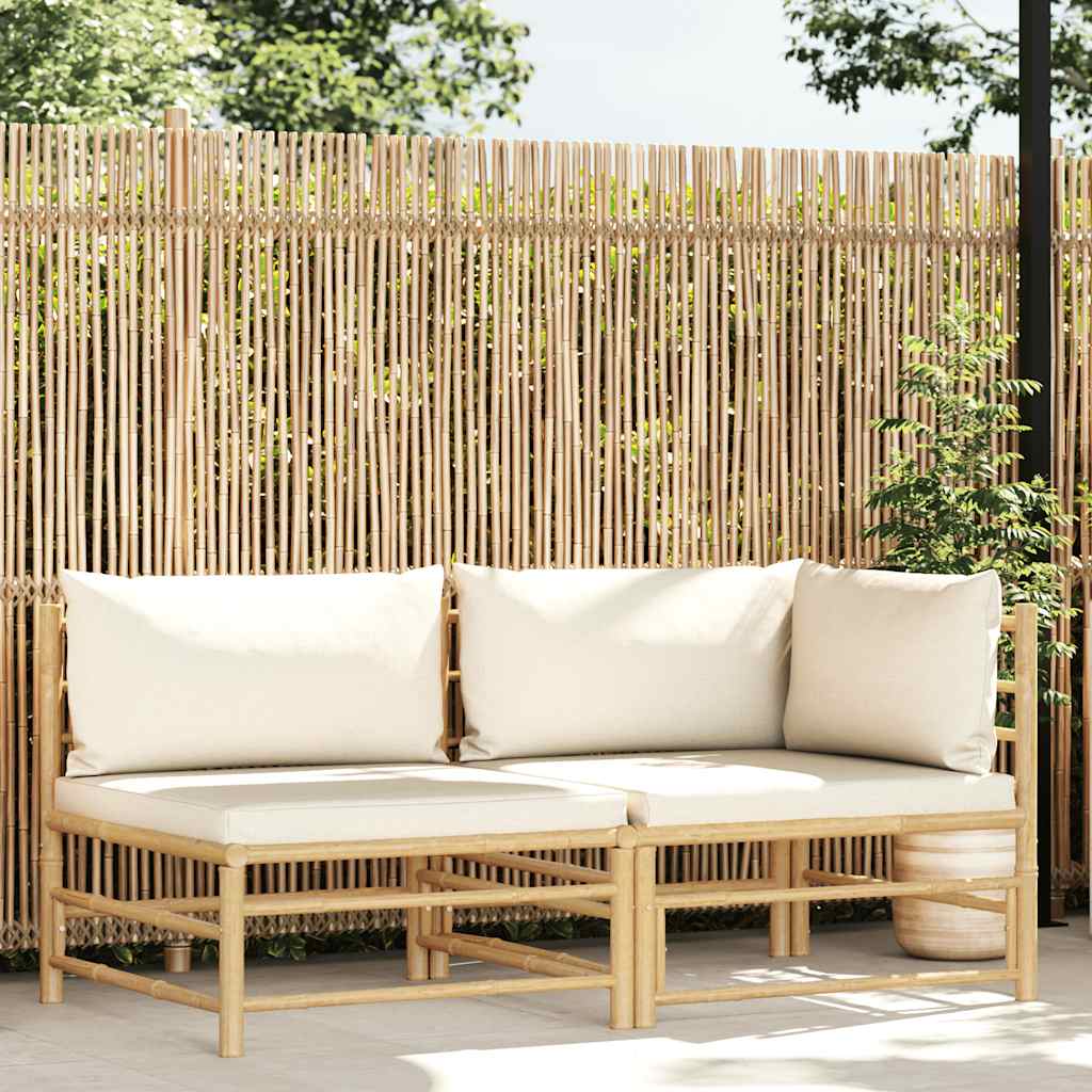 vidaXL 3-delige Loungeset met crèmewitte kussens bamboe