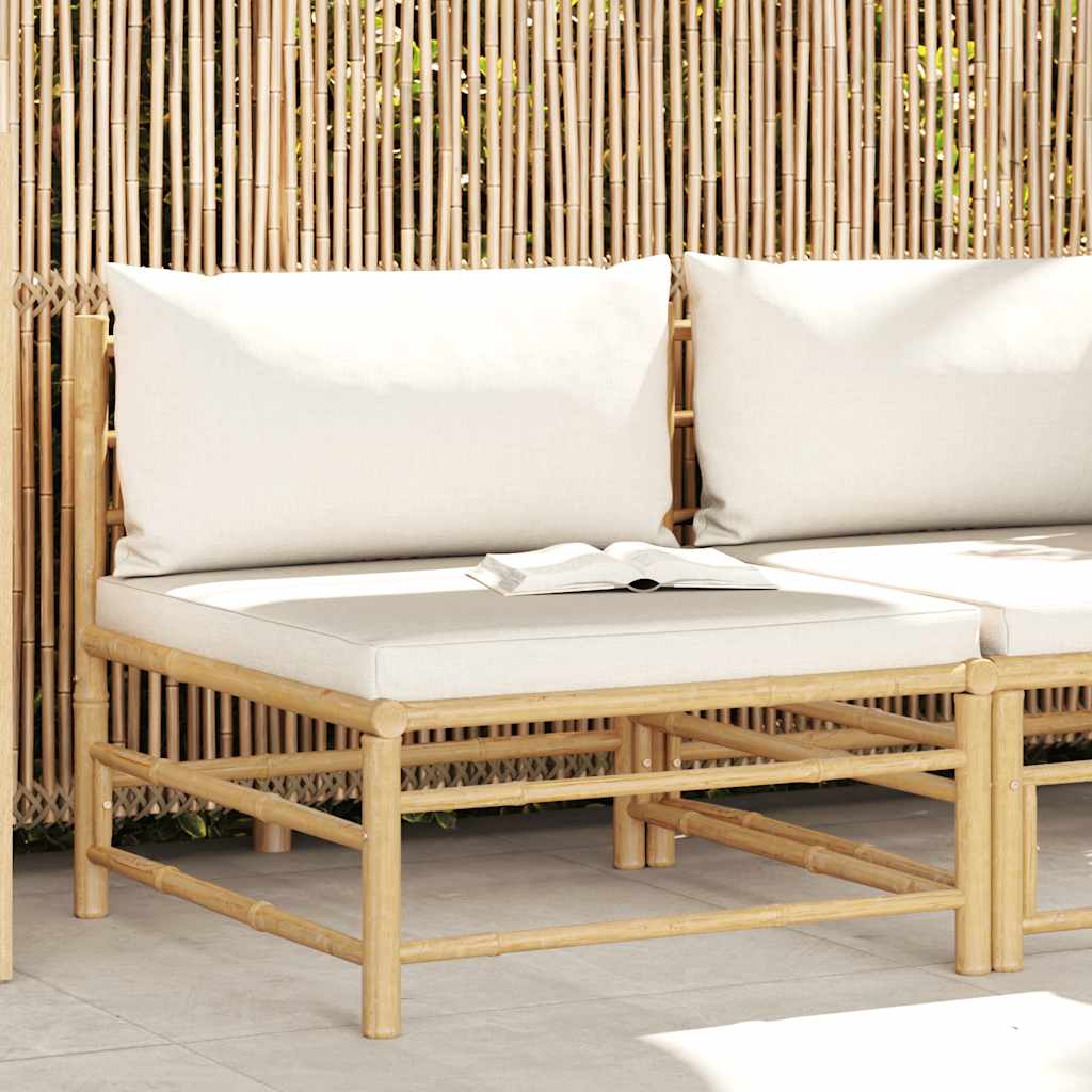 vidaXL 3-delige Loungeset met crèmewitte kussens bamboe