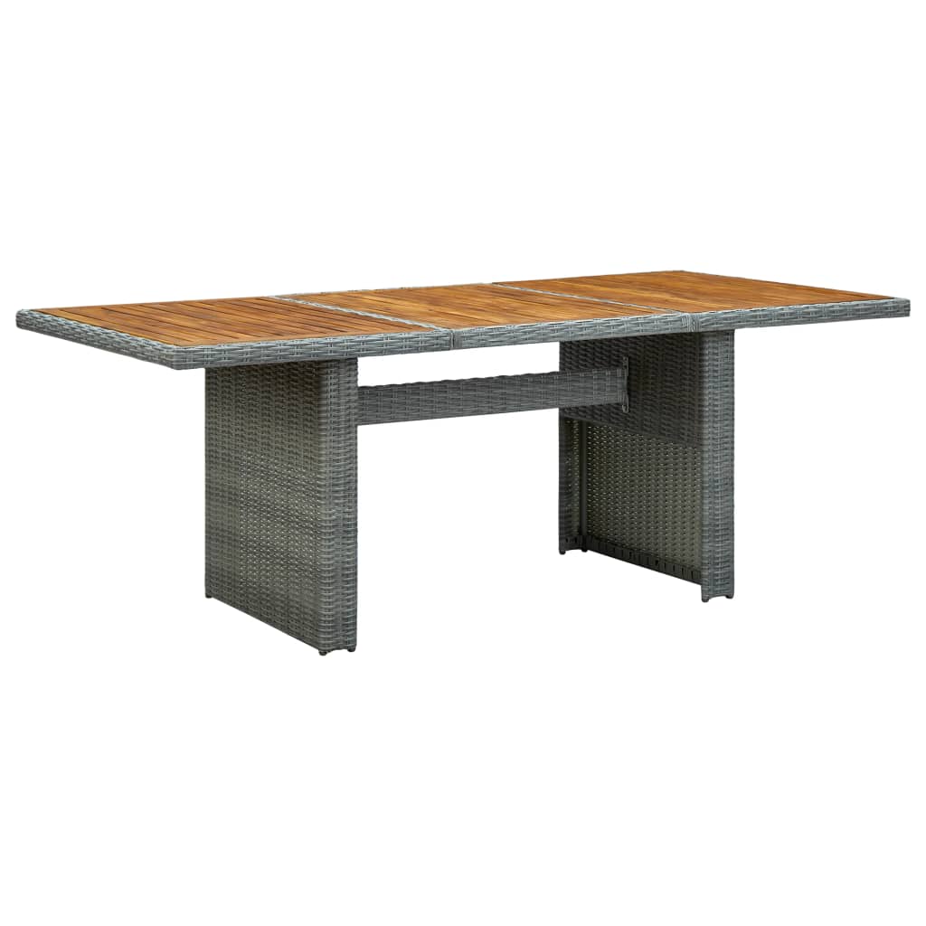 vidaXL Tuintafel poly rattan en gehard glas donkergrijs