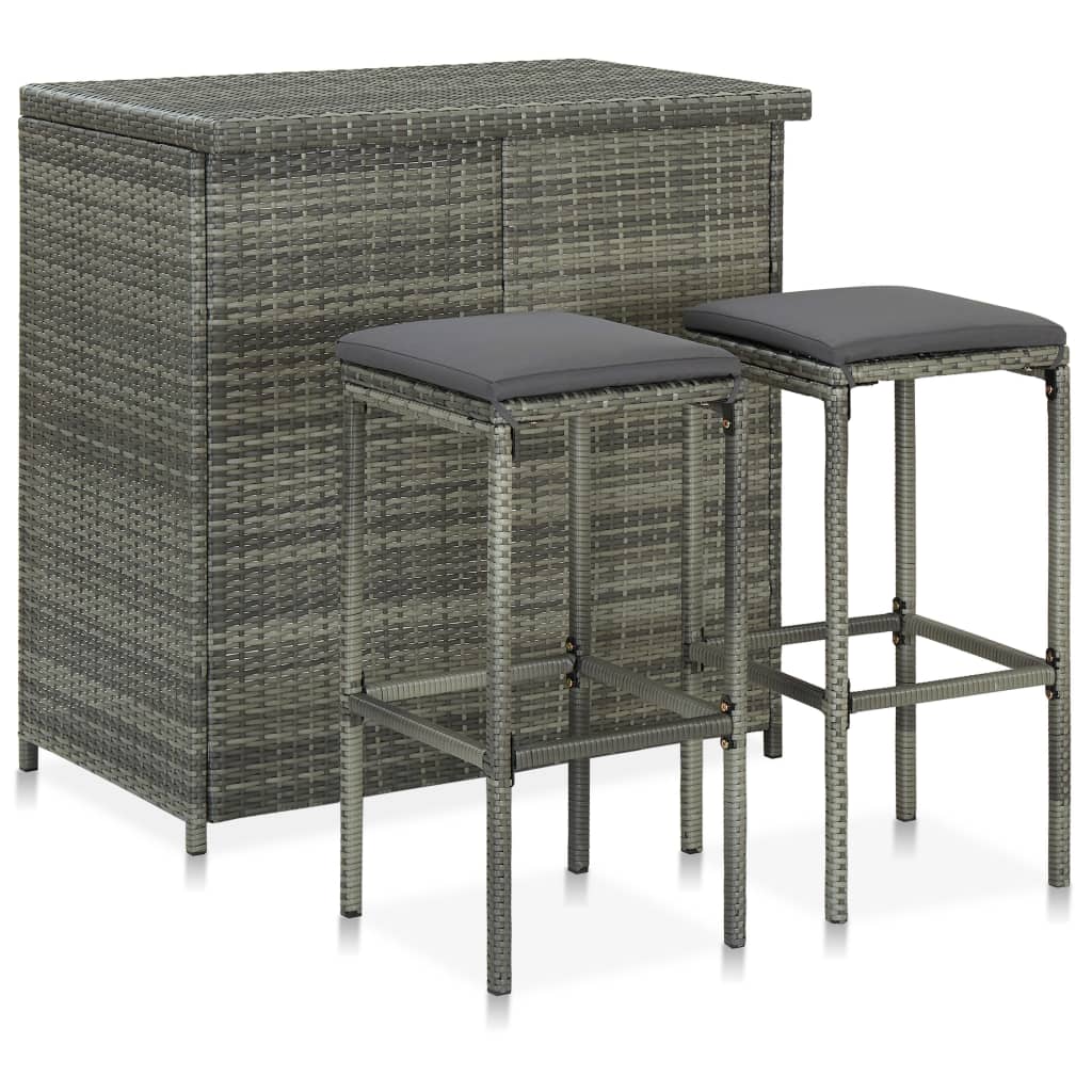 vidaXL 3-Piece Poly Rattan Bar Set Brown