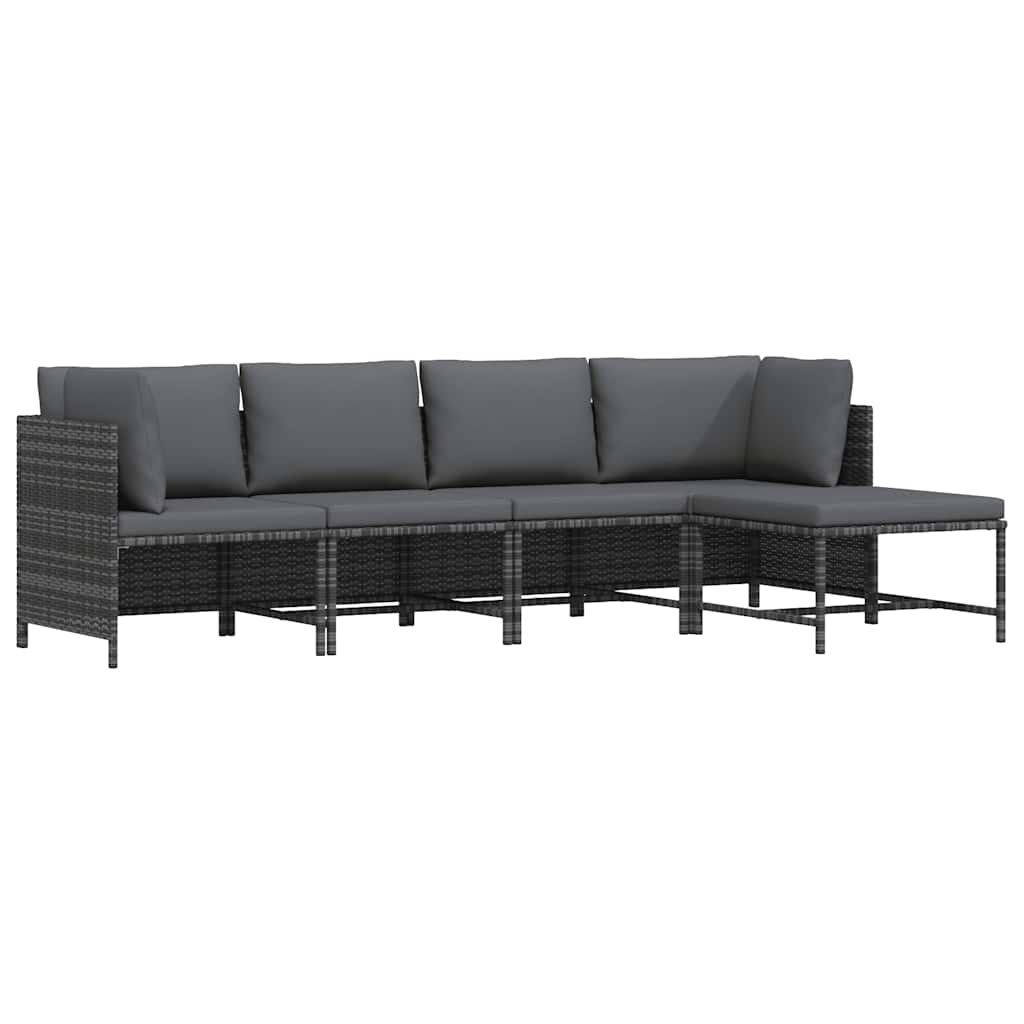 vidaXL Hoekbank sectioneel met kussens poly rattan grijs