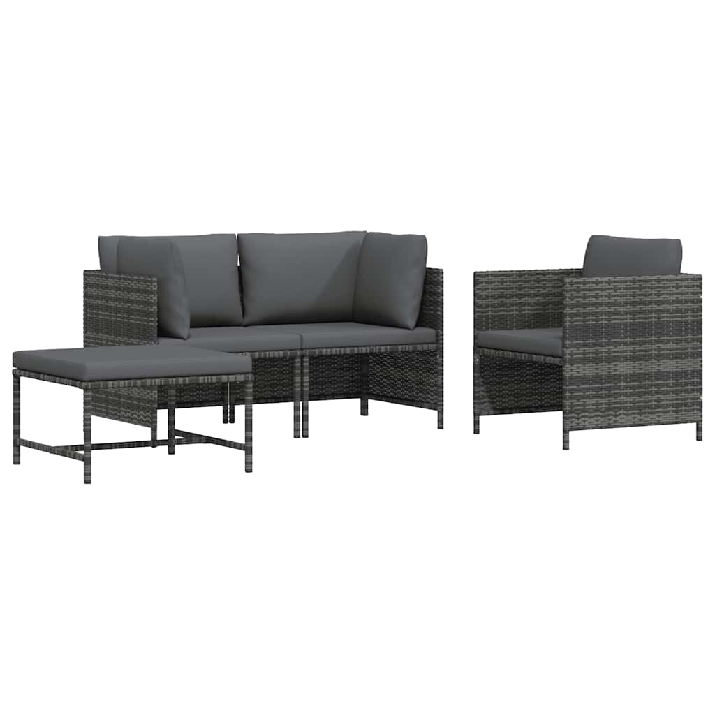 vidaXL Hoekbank sectioneel met kussens poly rattan grijs