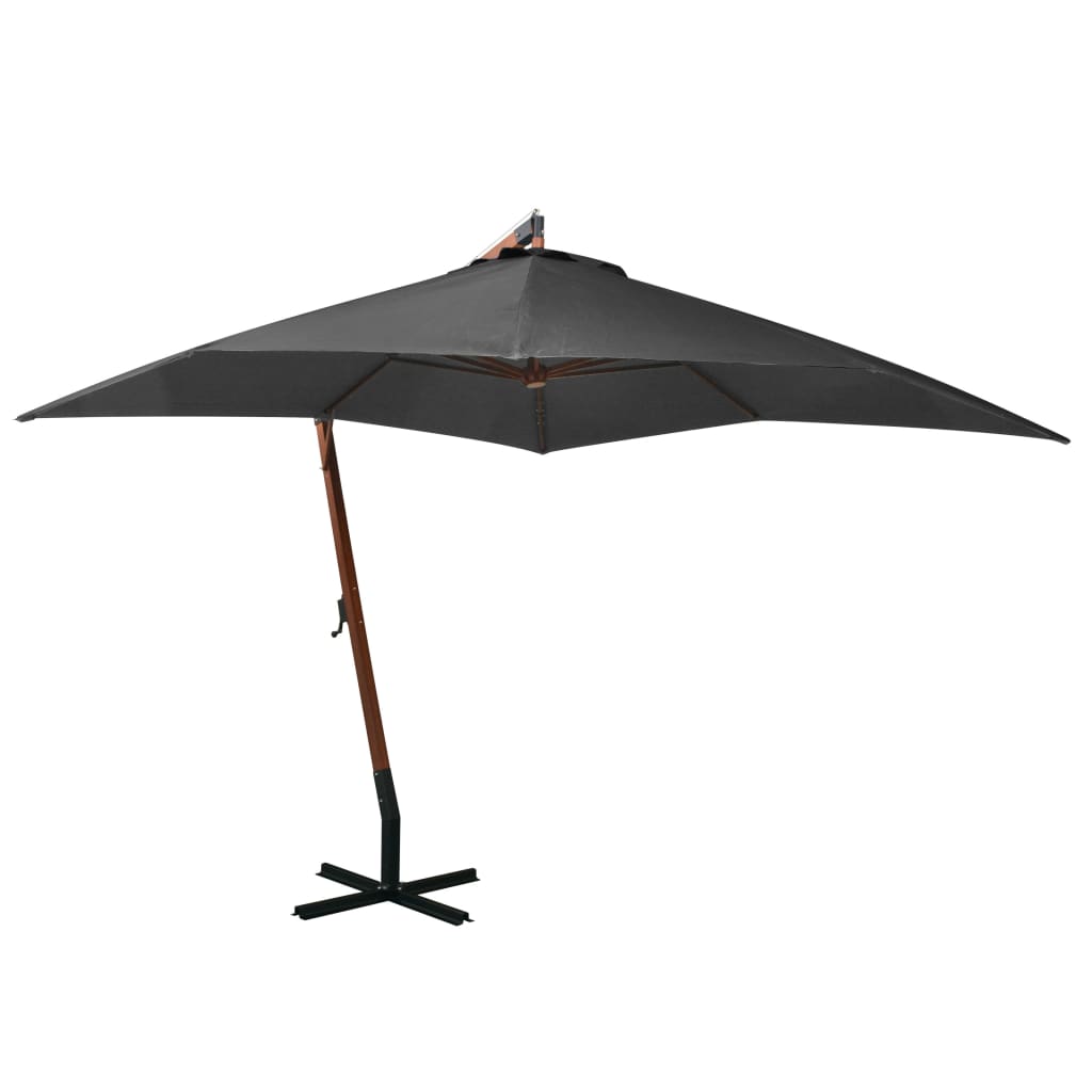 vidaXL Zweefparasol met paal 3,5x2,9 m massief vurenhout antraciet