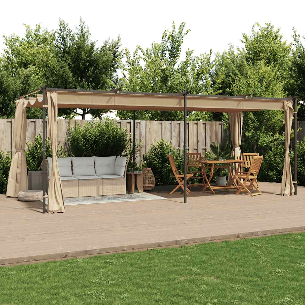 vidaXL Prieel met gordijnen 3x3 m staal taupe