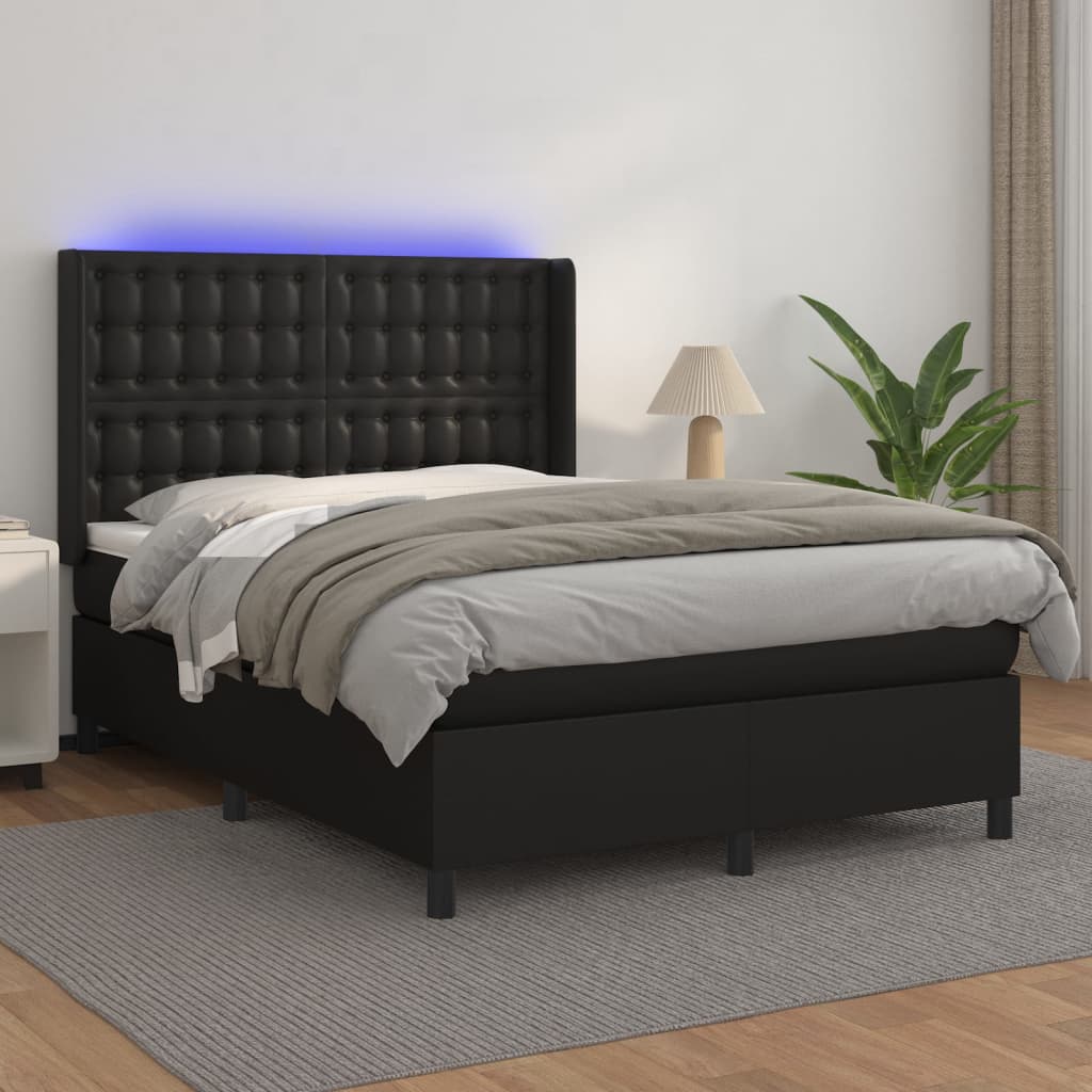 vidaXL Boxspring met matras en LED kunstleer zwart 80x200 cm