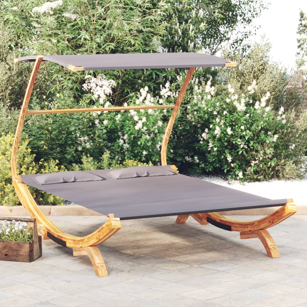 vidaXL Loungebed met luifel 100x190x134 cm massief gebogen hout crème