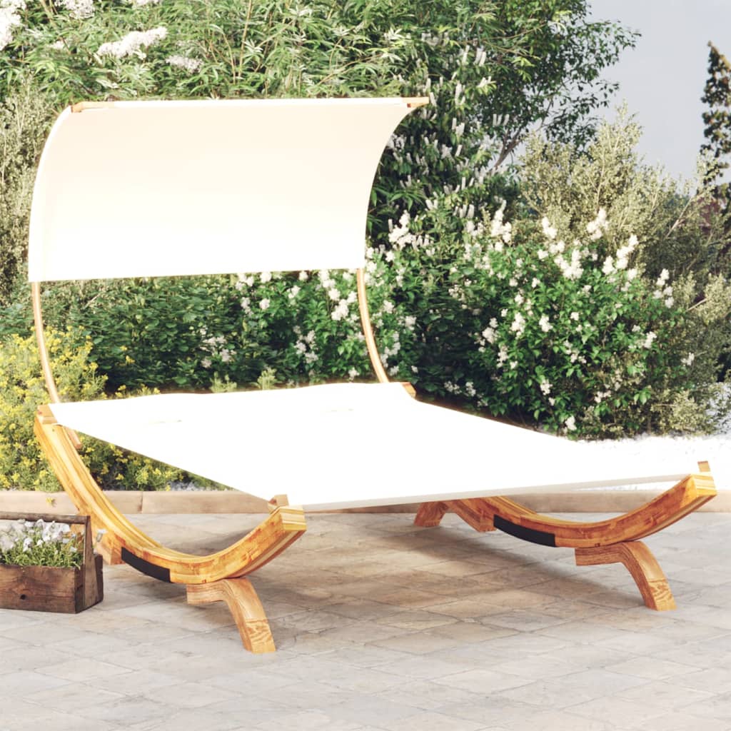 vidaXL Loungebed met luifel 100x200x126 cm massief gebogen hout crème