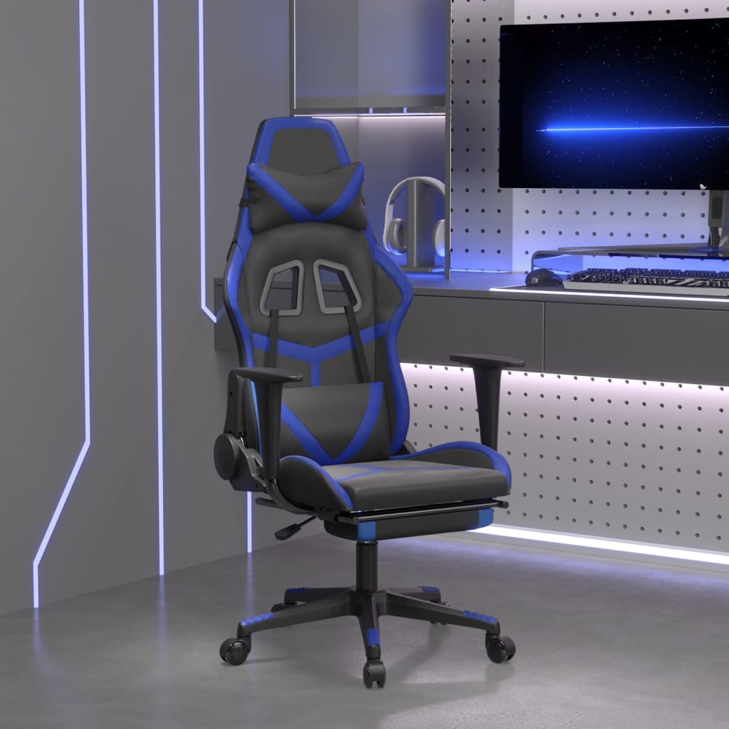 vidaXL Gamestoel kunstleer zwart en blauw