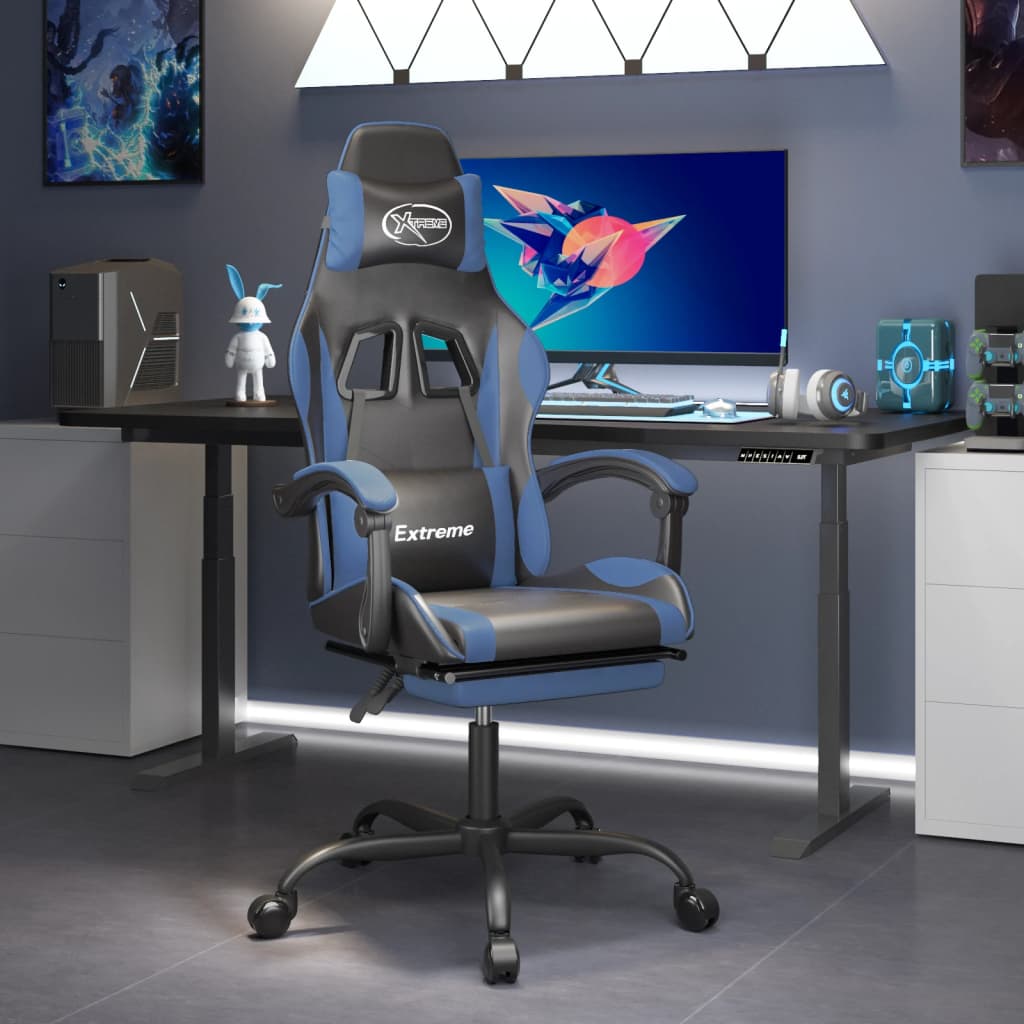 vidaXL Gamestoel kunstleer zwart en blauw