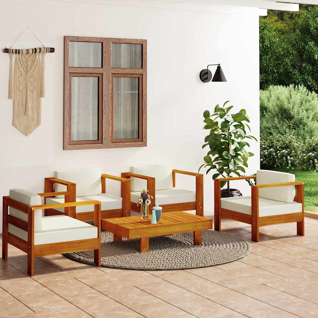 vidaXL 4-delige Loungeset met kussens massief acaciahout grijs