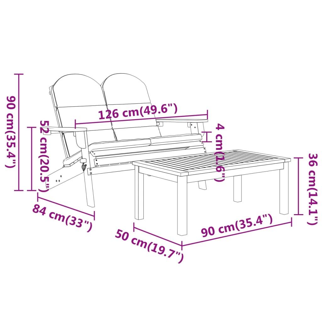 vidaXL 4-delige Loungeset Adirondack massief acaciahout