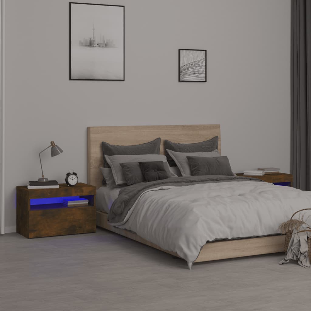 vidaXL Nachtkastje met LED-verlichting 60x35x40 cm bewerkt hout wit