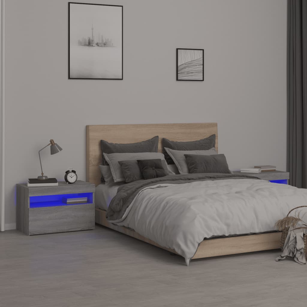vidaXL Nachtkastje met LED-verlichting 60x35x40 cm bewerkt hout wit