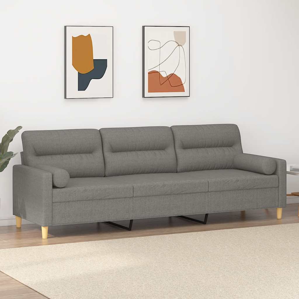 vidaXL Three-Seater Sofa with Cushions 210 cm Fabric Dark Grey