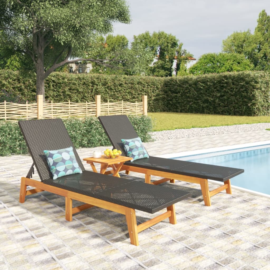 vidaXL Ensemble de salon 3 pièces poly rotin et acacia massif