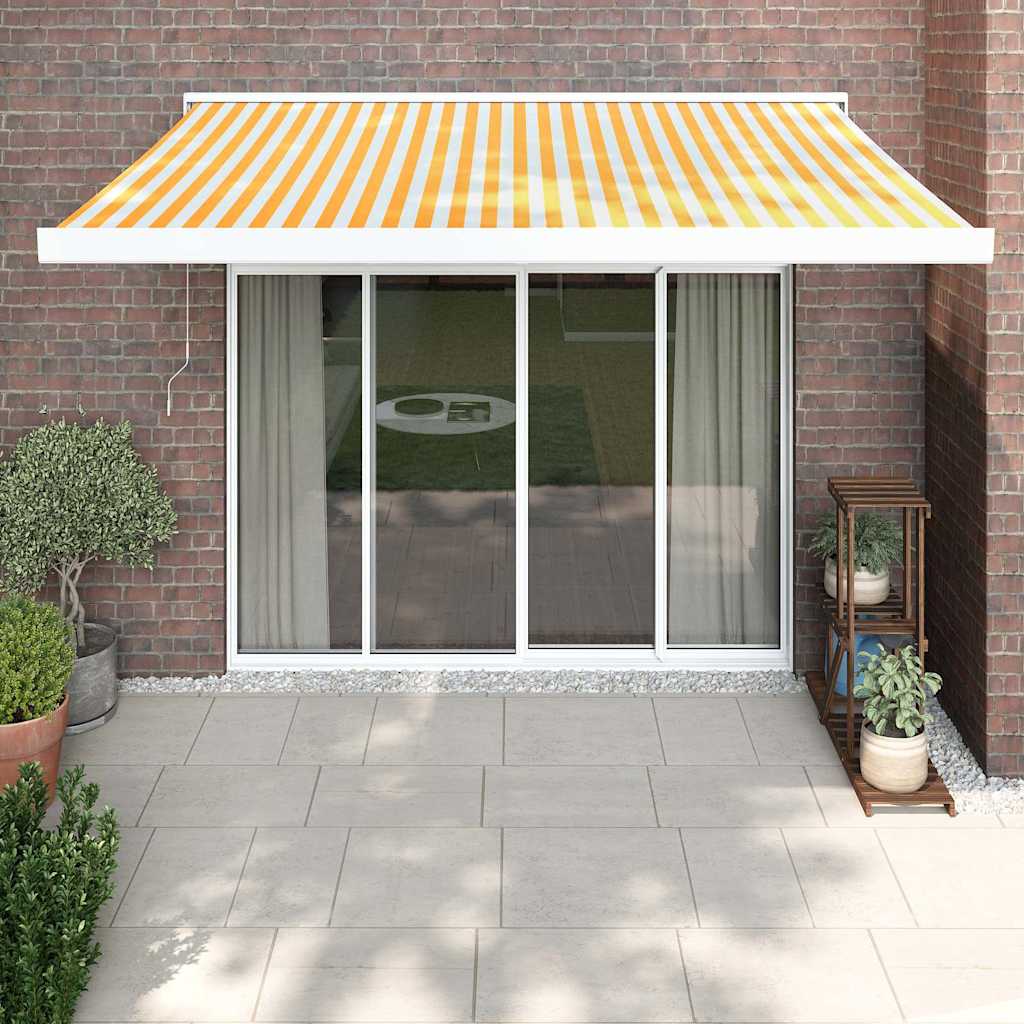 vidaXL Luifel uittrekbaar 3,5x2,5 m stof en aluminium blauw en wit