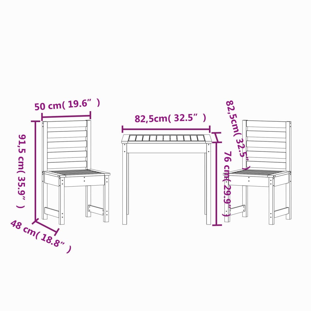 vidaXL 3-delige Bistroset massief grenenhout