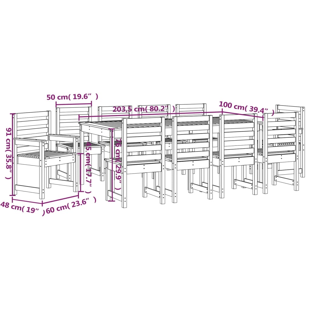 vidaXL 11-delige Tuinset massief grenenhout