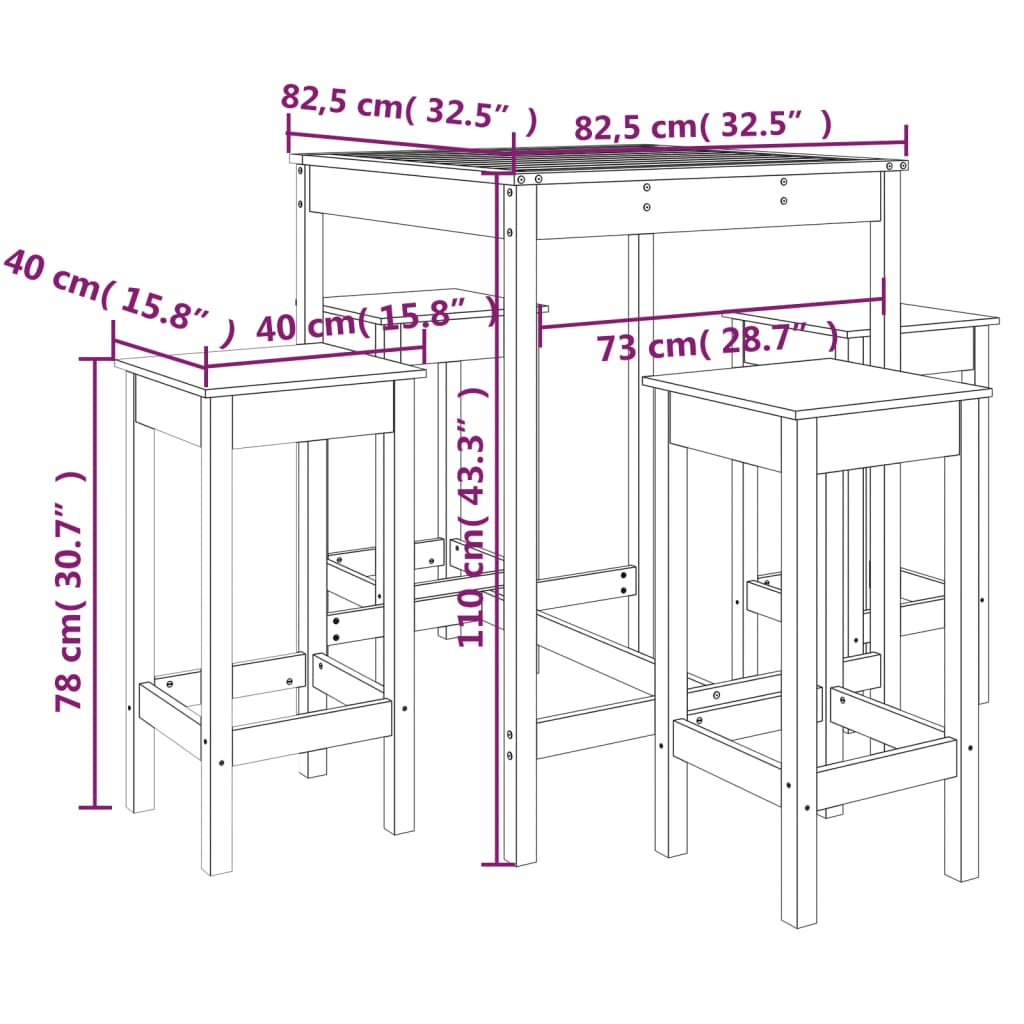 vidaXL 5-piece Garden Bar Set Solid Pine Wood White