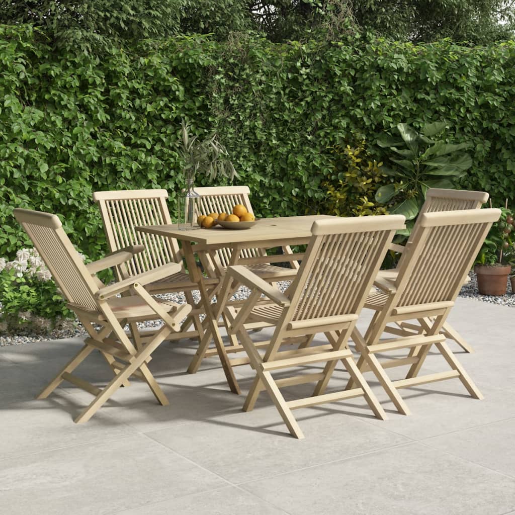 vidaXL 5-delige Tuinset massief teakhout grijs