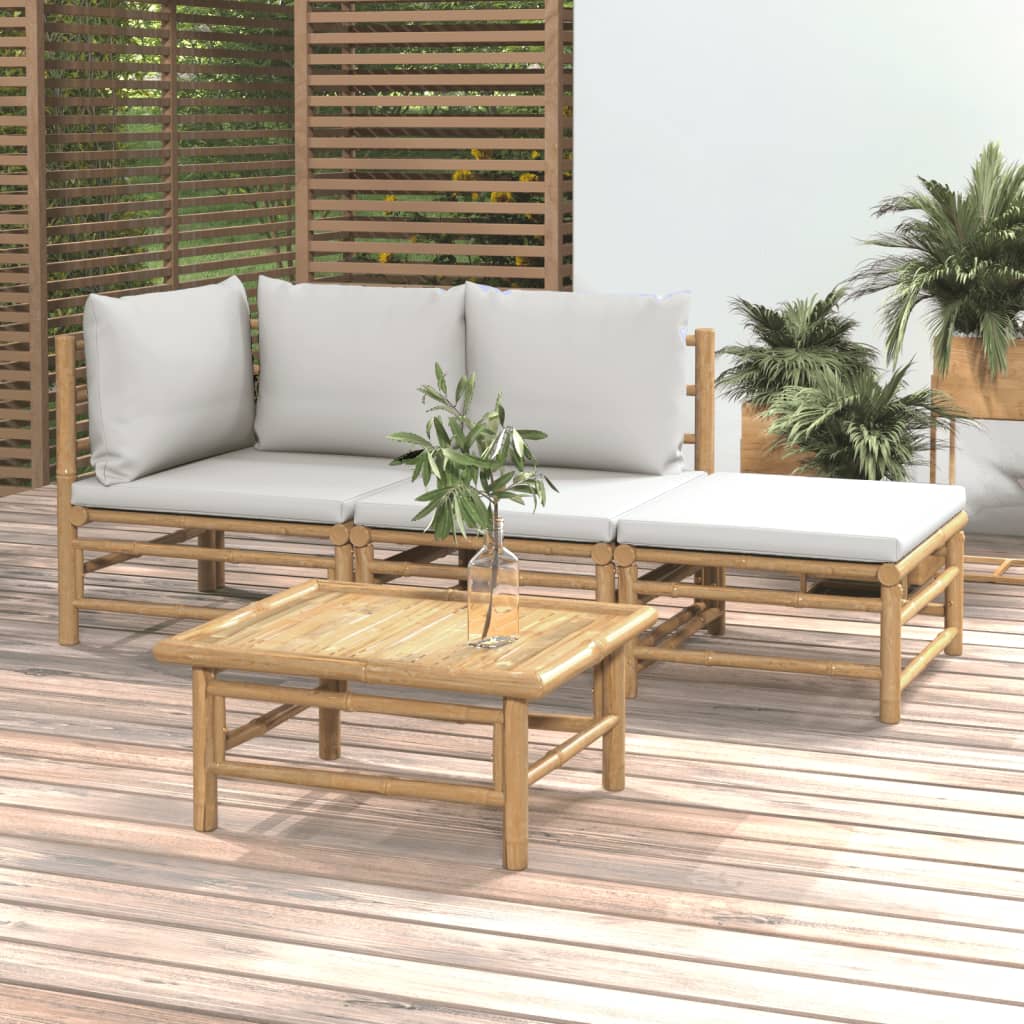 vidaXL 6-delige Loungeset met kussens bamboe lichtgrijs