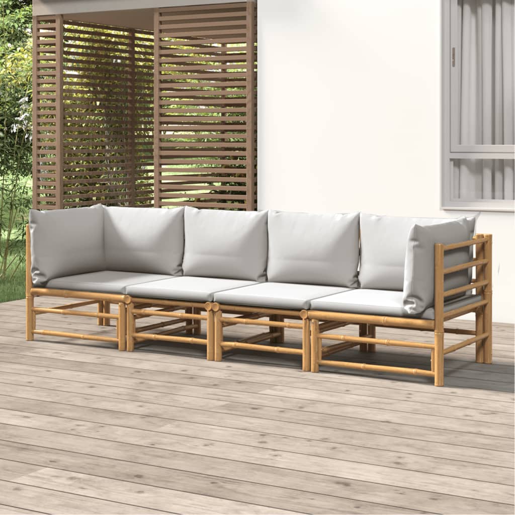 vidaXL 6-delige Loungeset met kussens bamboe lichtgrijs