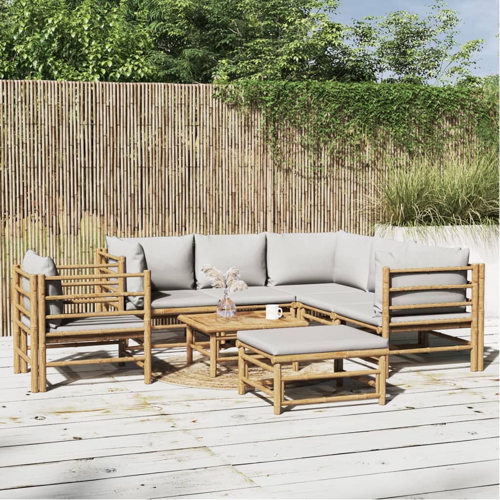vidaXL 6-delige Loungeset met kussens bamboe lichtgrijs