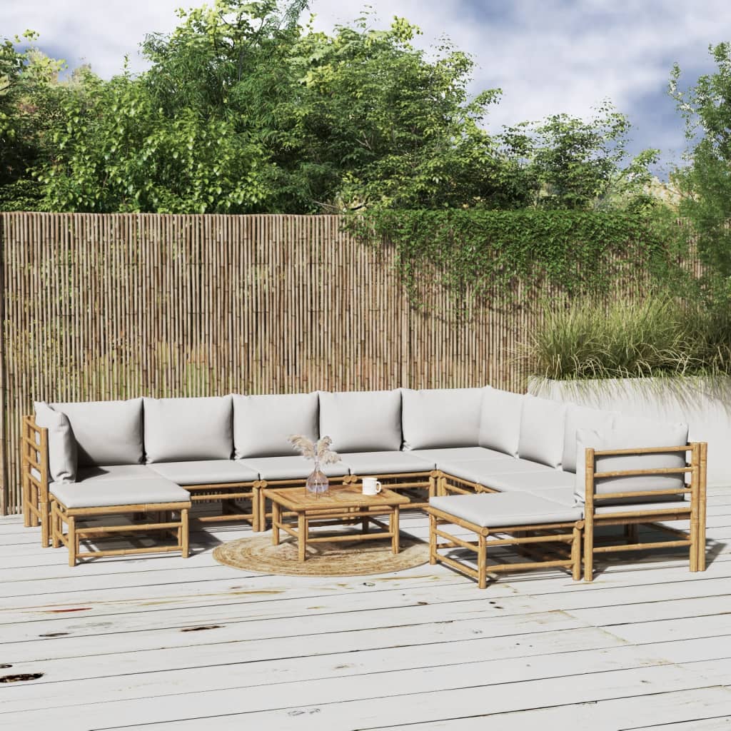 vidaXL 6-delige Loungeset met kussens bamboe lichtgrijs