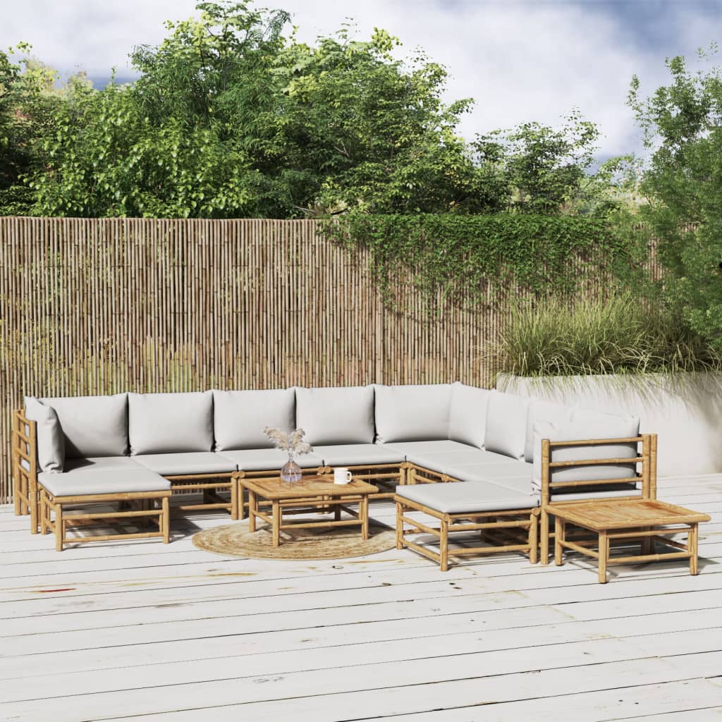 vidaXL 6-delige Loungeset met kussens bamboe lichtgrijs