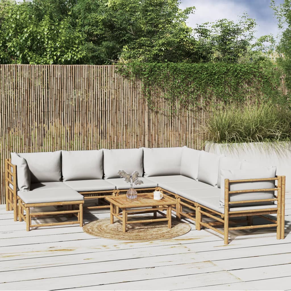 vidaXL 6-delige Loungeset met kussens bamboe lichtgrijs