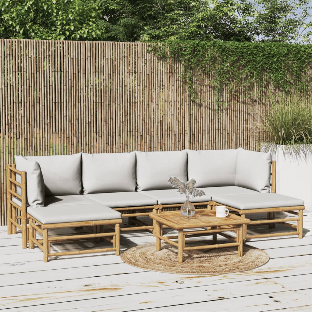 vidaXL 6-delige Loungeset met kussens bamboe lichtgrijs