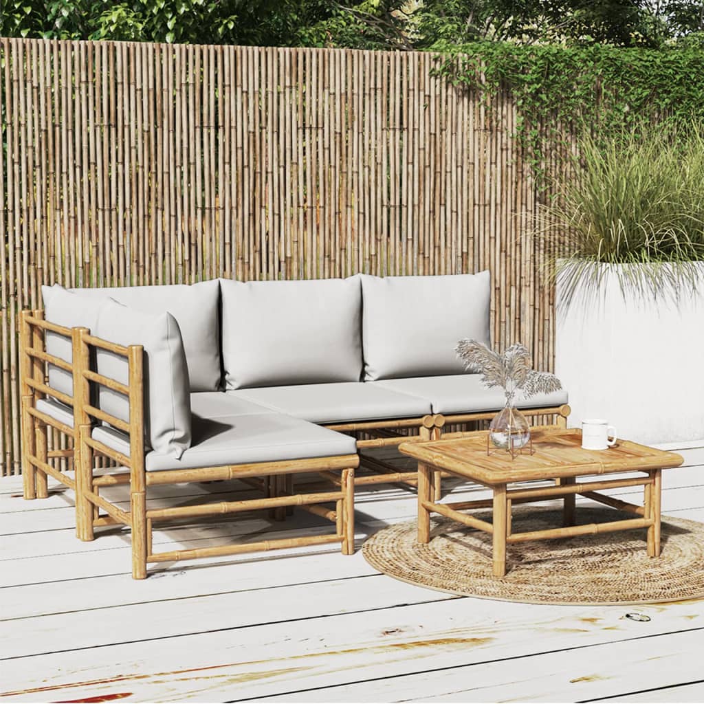 vidaXL 6-delige Loungeset met kussens bamboe lichtgrijs