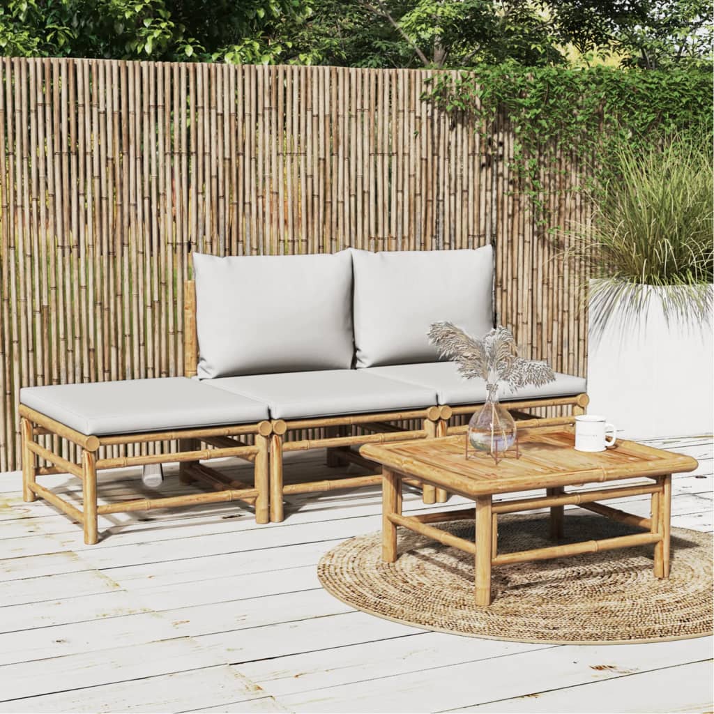 vidaXL 6-delige Loungeset met kussens bamboe lichtgrijs