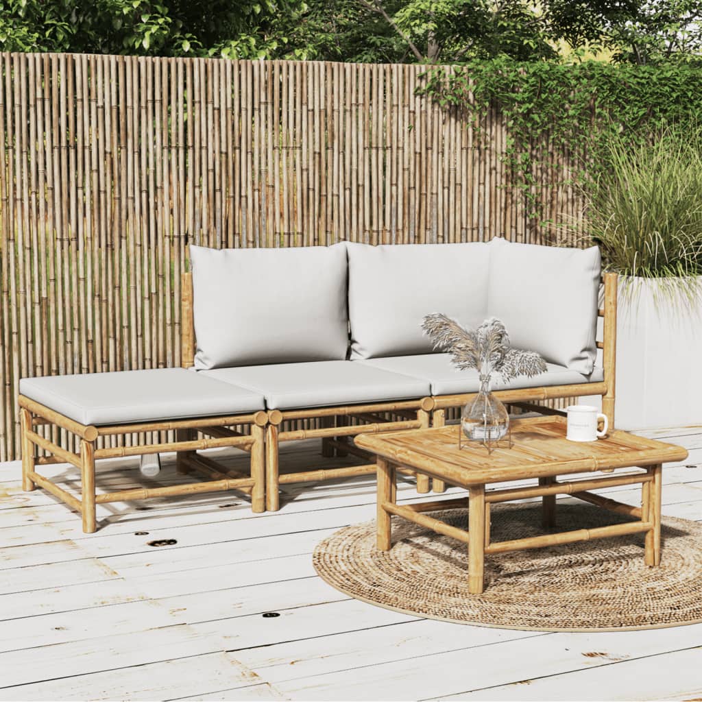 vidaXL 6-delige Loungeset met kussens bamboe lichtgrijs