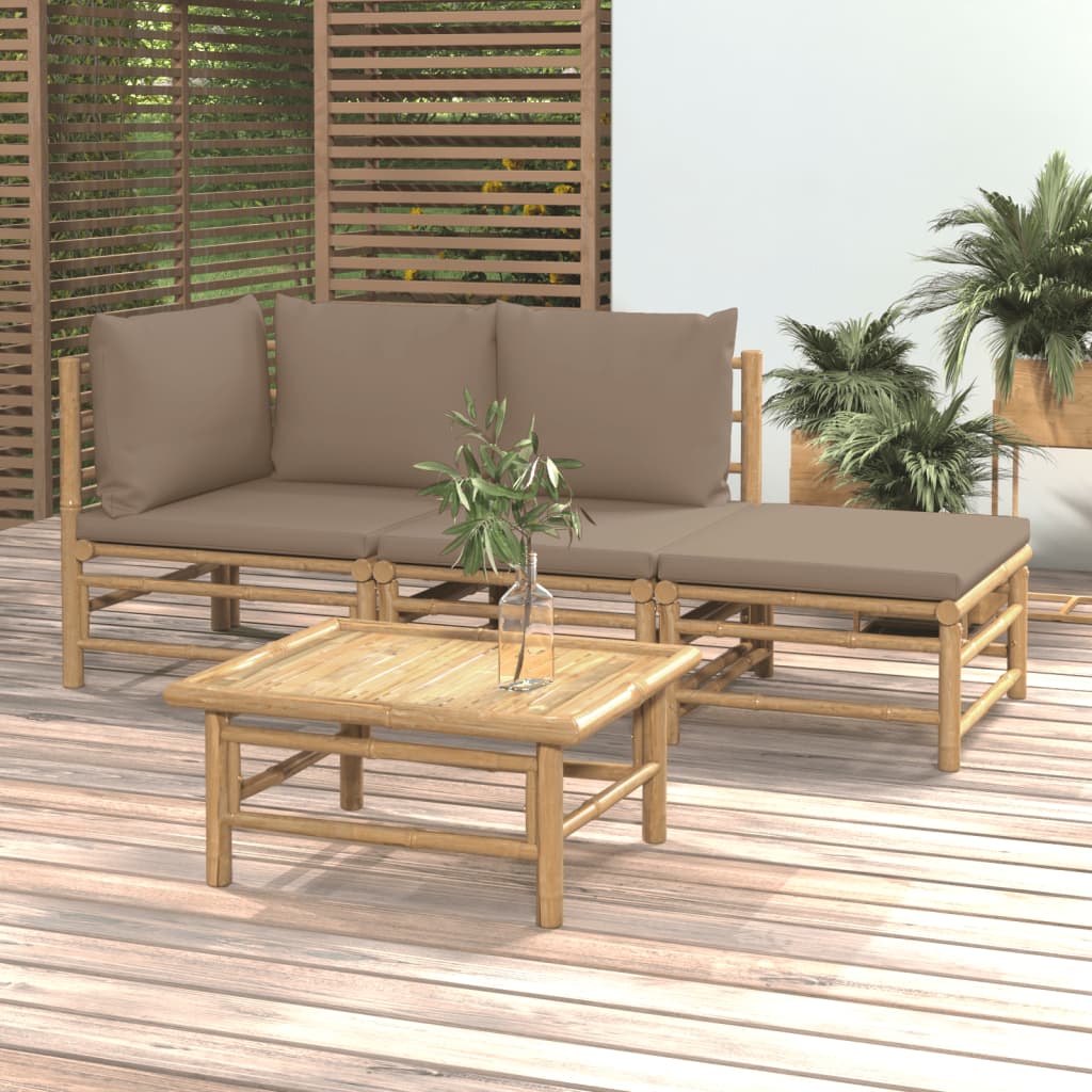vidaXL 6-delige Loungeset met kussens bamboe lichtgrijs