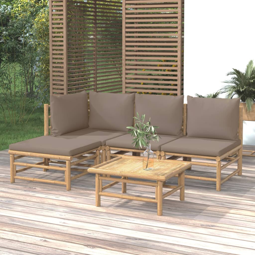 vidaXL 6-delige Loungeset met kussens bamboe lichtgrijs