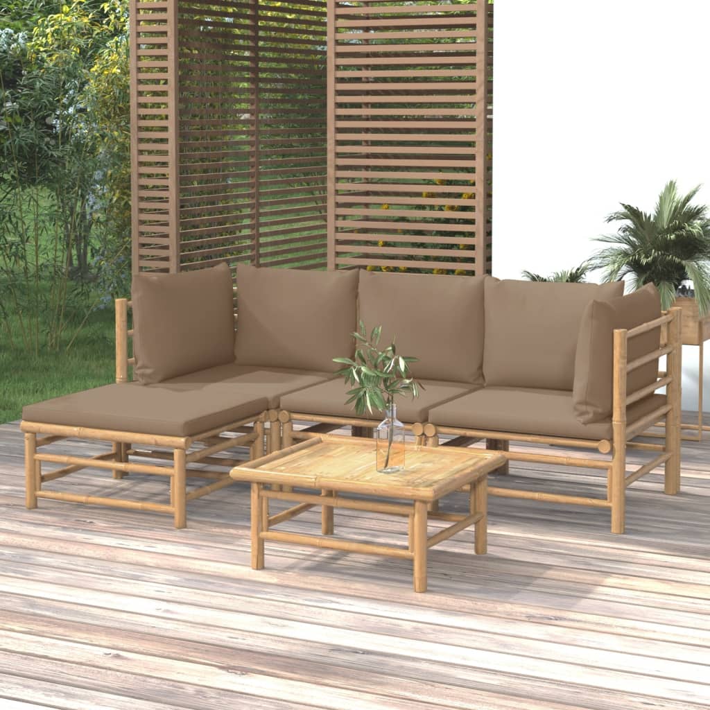 vidaXL 6-delige Loungeset met kussens bamboe lichtgrijs