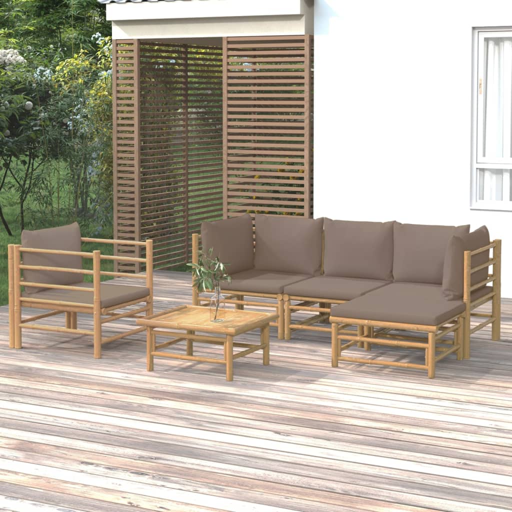 vidaXL 6-delige Loungeset met kussens bamboe lichtgrijs