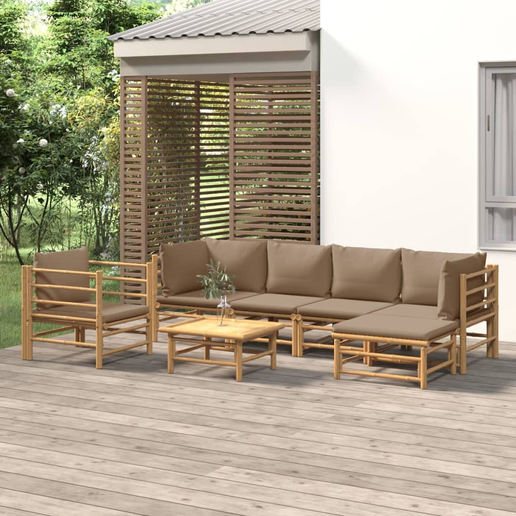 vidaXL 6-delige Loungeset met kussens bamboe lichtgrijs