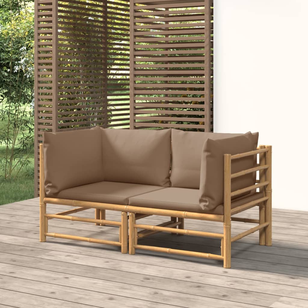 vidaXL 6-delige Loungeset met kussens bamboe lichtgrijs