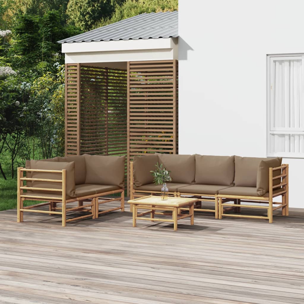 vidaXL 6-delige Loungeset met kussens bamboe lichtgrijs