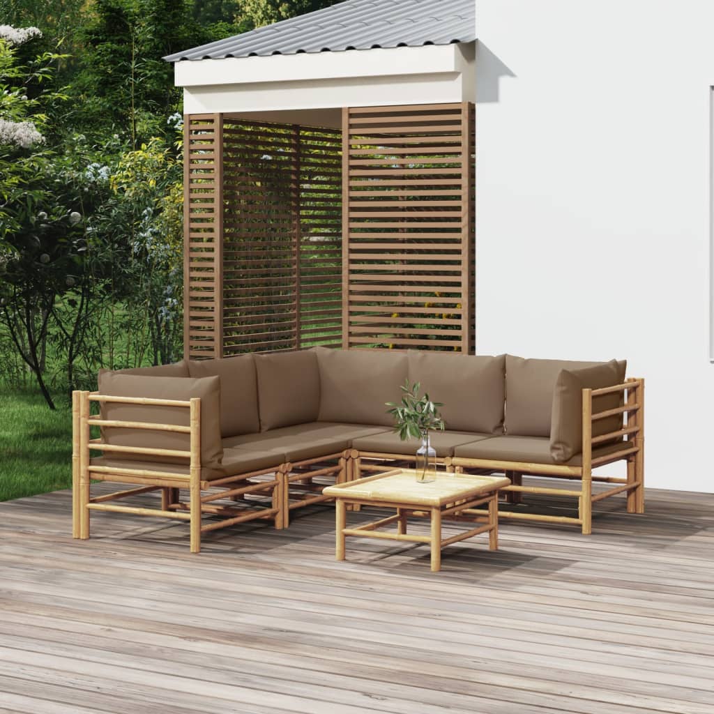 vidaXL 6-delige Loungeset met kussens bamboe lichtgrijs