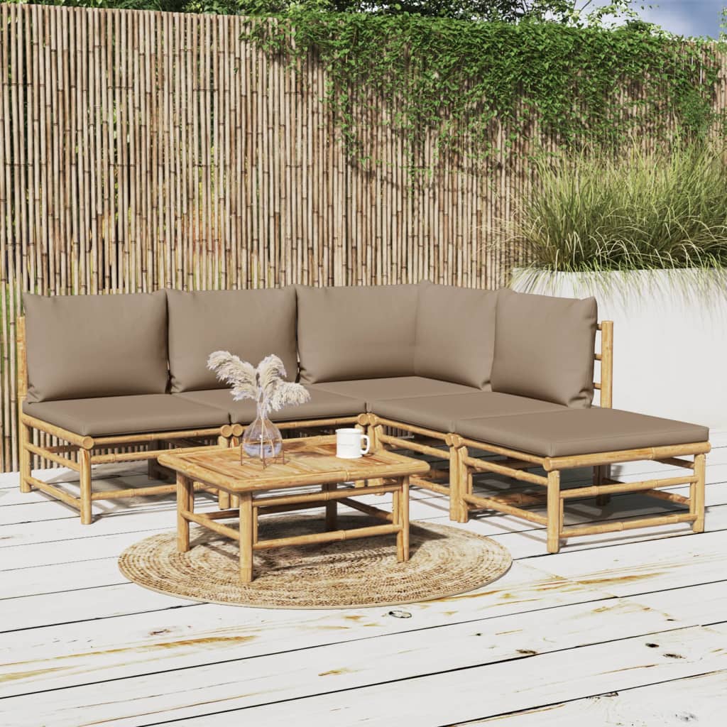 vidaXL 6-delige Loungeset met kussens bamboe lichtgrijs