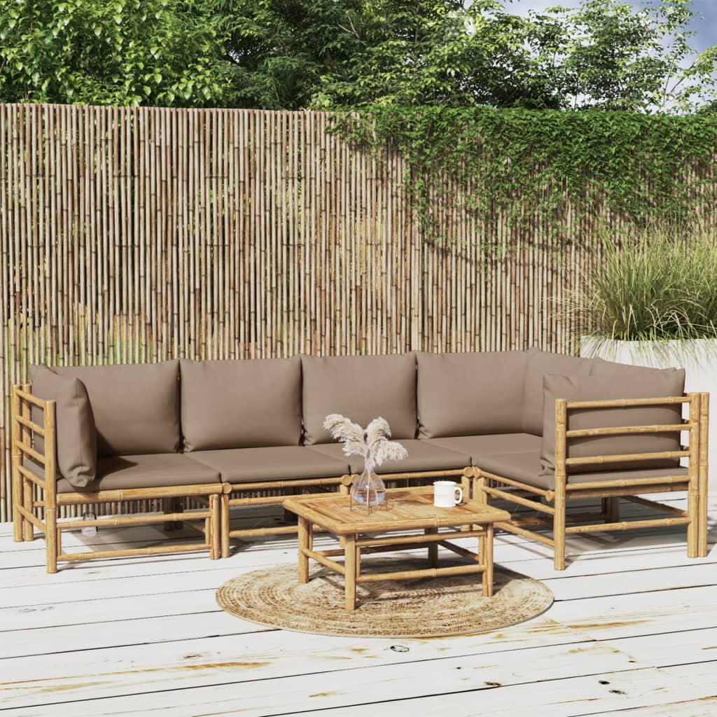vidaXL 6-delige Loungeset met kussens bamboe lichtgrijs