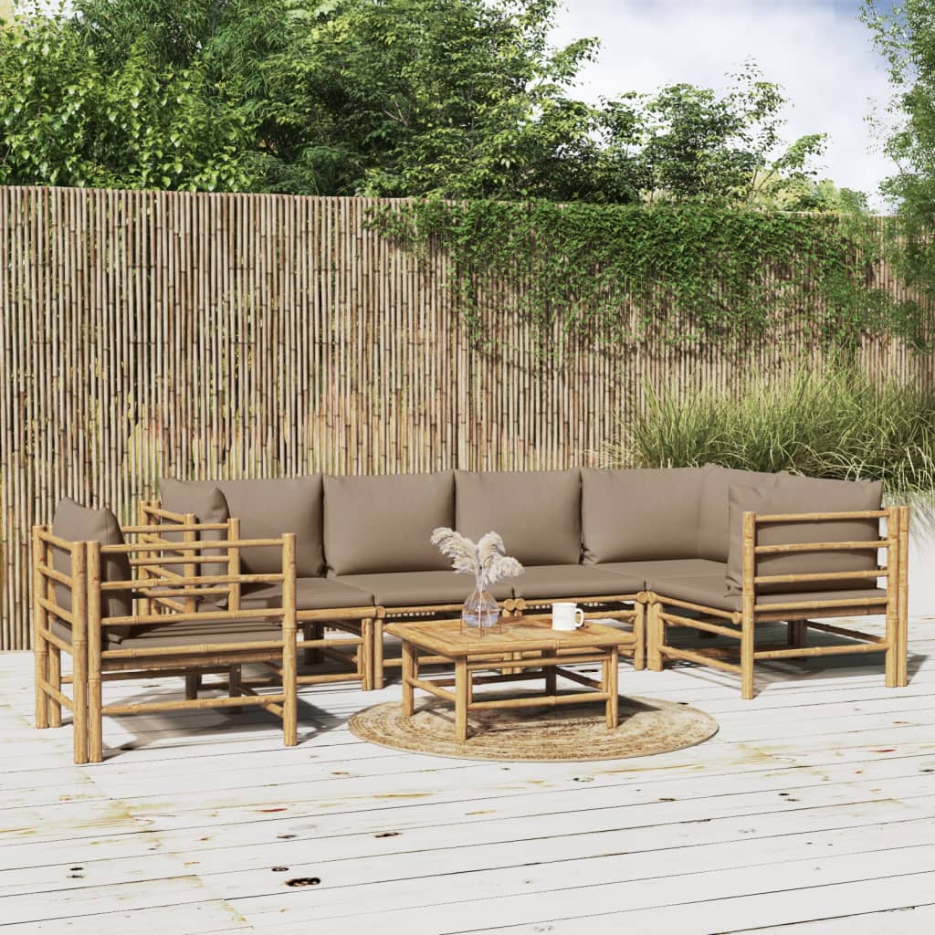 vidaXL 6-delige Loungeset met kussens bamboe lichtgrijs