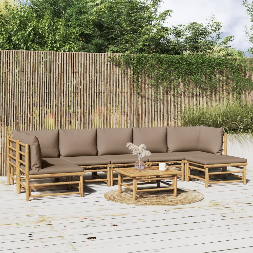 vidaXL 6-delige Loungeset met kussens bamboe lichtgrijs