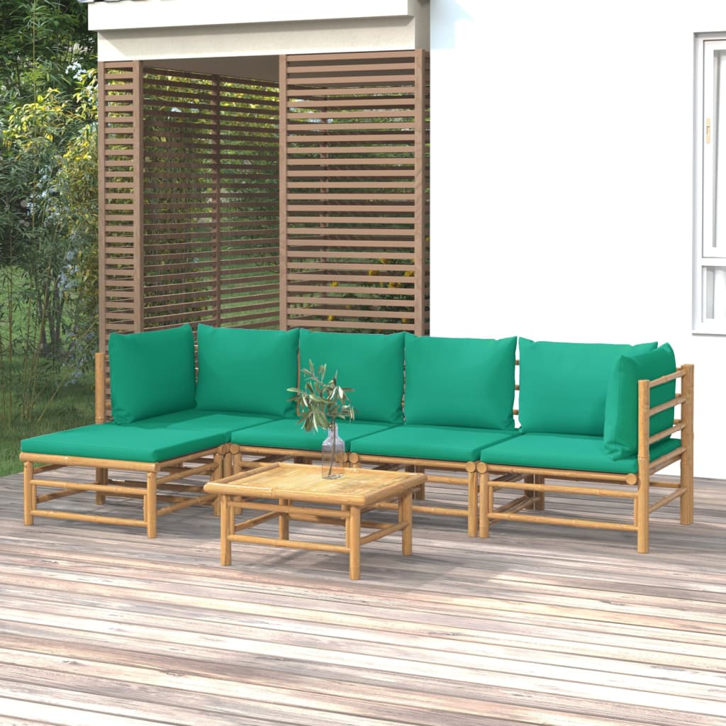 vidaXL 6-delige Loungeset met kussens bamboe lichtgrijs