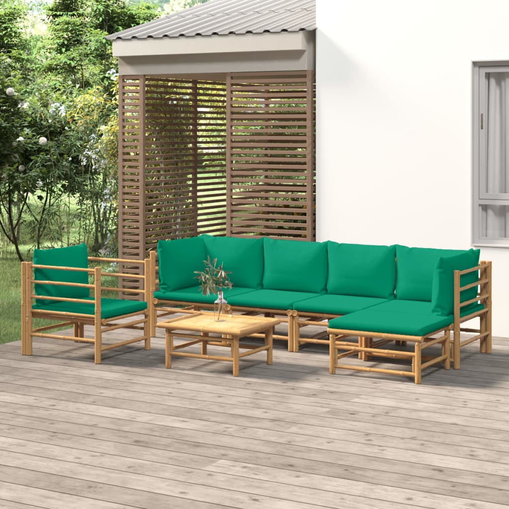 vidaXL 6-delige Loungeset met kussens bamboe lichtgrijs
